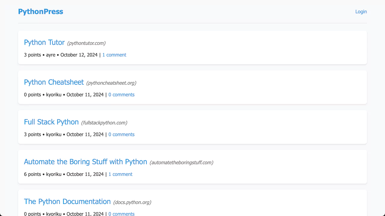 Screenshot of PythonPress project interface